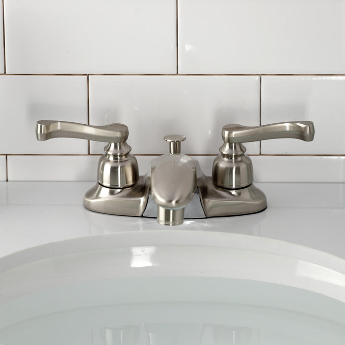 Kingston Tulare GKB8628FL - Royale Double-Handle 3-Hole Deck Mount 4-Inch Centerset Bathroom Faucet with Pop-Up Drain, Brushed Nickel