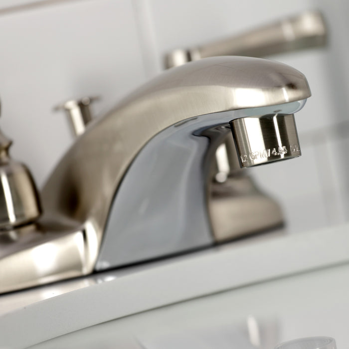 Kingston Tulare GKB8628FL - Royale Double-Handle 3-Hole Deck Mount 4-Inch Centerset Bathroom Faucet with Pop-Up Drain, Brushed Nickel