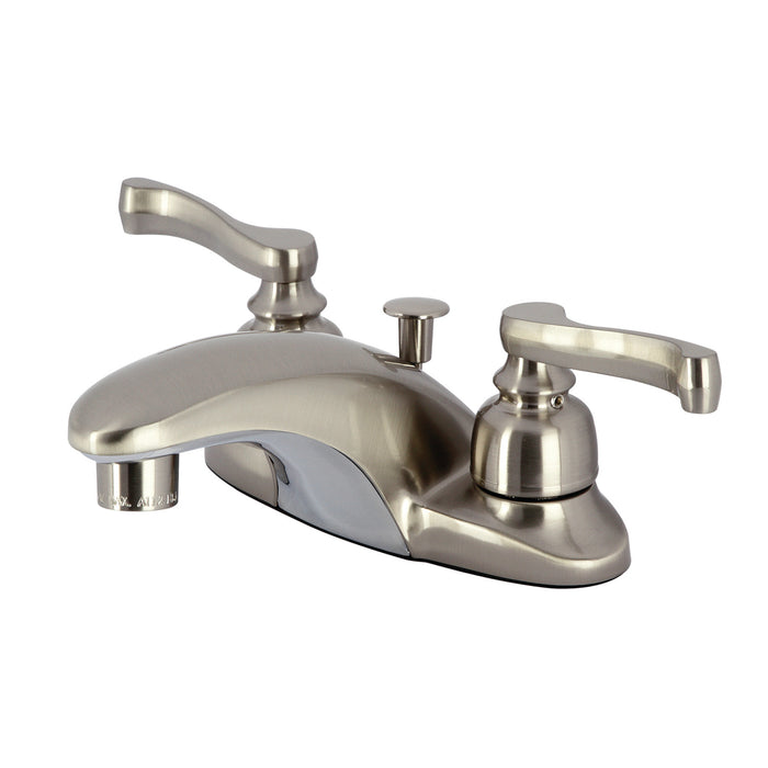 Kingston Tulare GKB8628FL - Royale Double-Handle 3-Hole Deck Mount 4-Inch Centerset Bathroom Faucet with Pop-Up Drain, Brushed Nickel