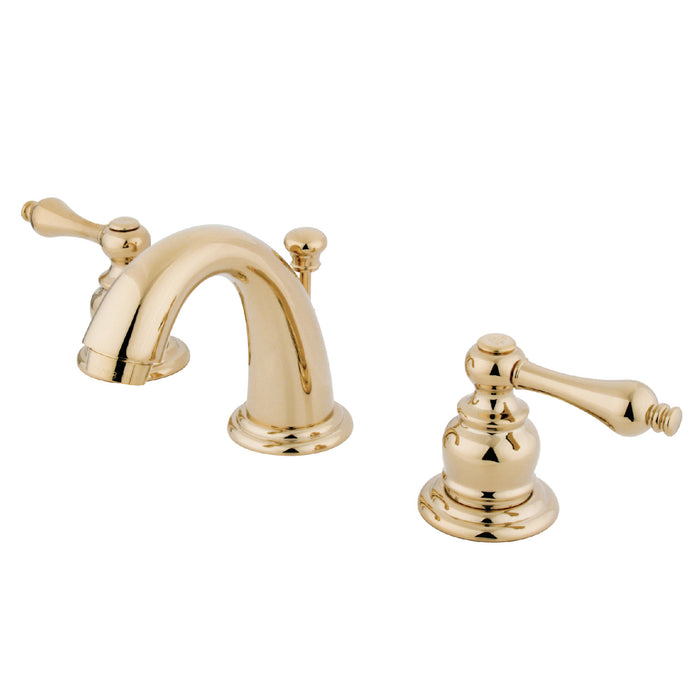 English Country GKB912AL Two-Handle 3-Hole Deck Mount Widespread Bathroom Faucet with Plastic Pop-Up, Polished Brass