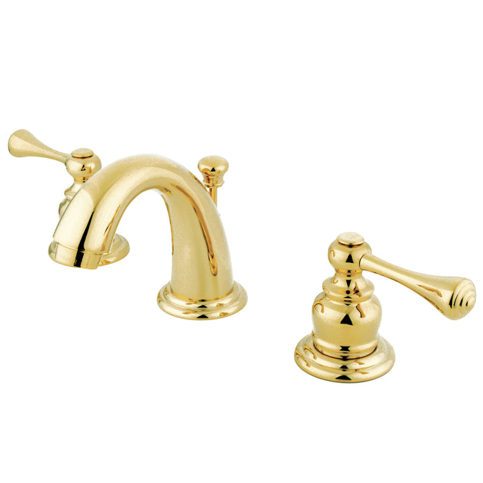Vintage GKB912BL Two-Handle 3-Hole Deck Mount Widespread Bathroom Faucet with Plastic Pop-Up, Polished Brass