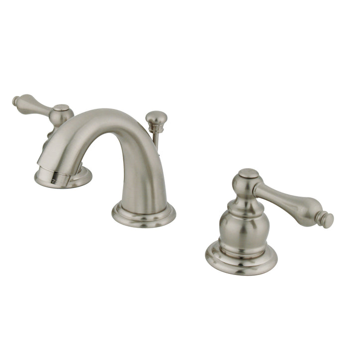 English Country GKB918AL Two-Handle 3-Hole Deck Mount Widespread Bathroom Faucet with Plastic Pop-Up, Brushed Nickel
