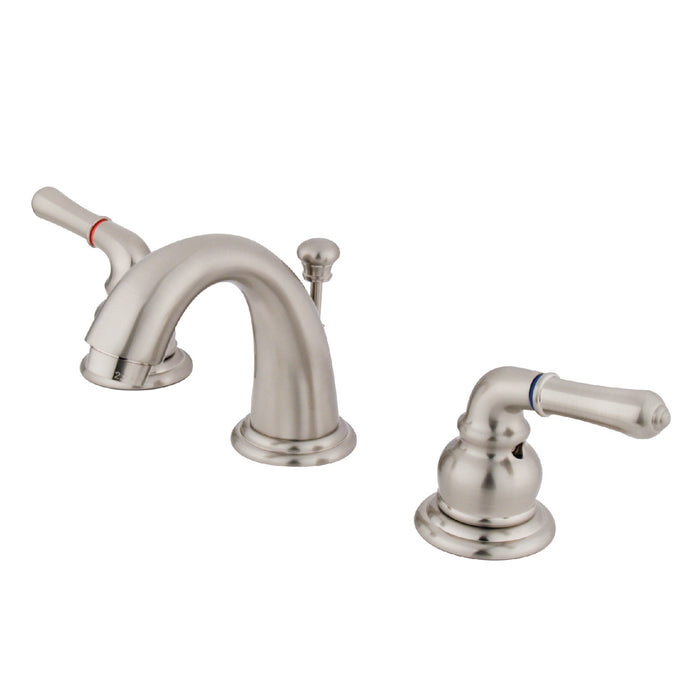 Kingston Tulare GKB918 - Magellan Two-Handle 3-Hole Deck Mount Widespread Bathroom Faucet with Pop-Up Drain, Brushed Nickel