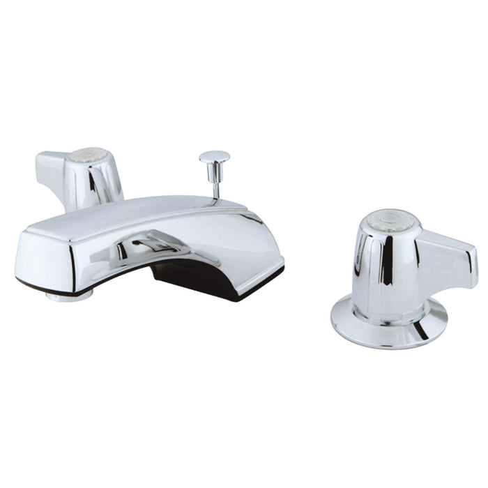 Kingston Tulare GKB920B - Americana Two-Handle 3-Hole Deck Mount Widespread Bathroom Faucet with Pop-Up Drain, Polished Chrome