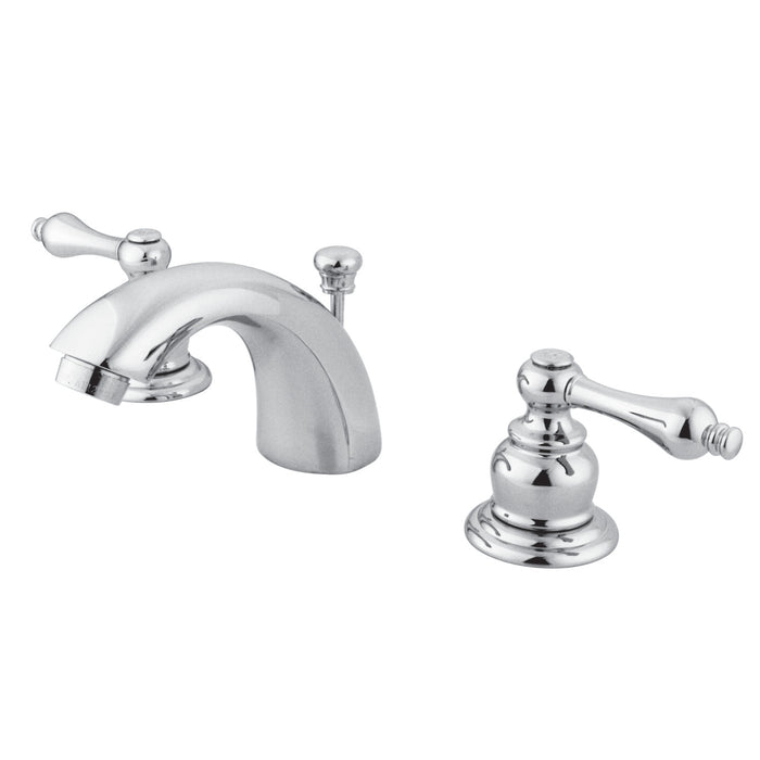 Kingston Heirloom GKB941AL - Magellan Two-Handle 3-Hole Deck Mount Mini-Widespread Bathroom Faucet with Pop-Up Drain, Polished Chrome