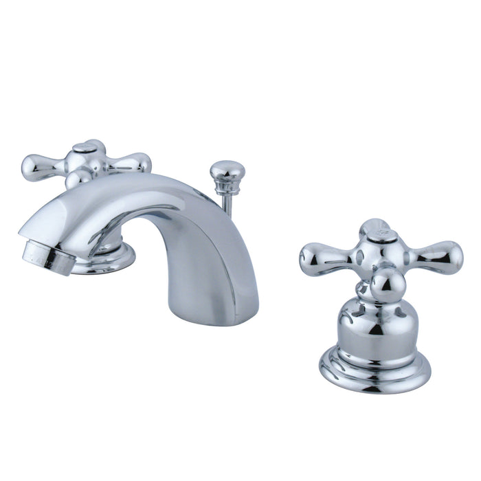 Kingston Heirloom GKB941AX - Magellan Two-Handle 3-Hole Deck Mount Mini-Widespread Bathroom Faucet with Pop-Up Drain, Polished Chrome