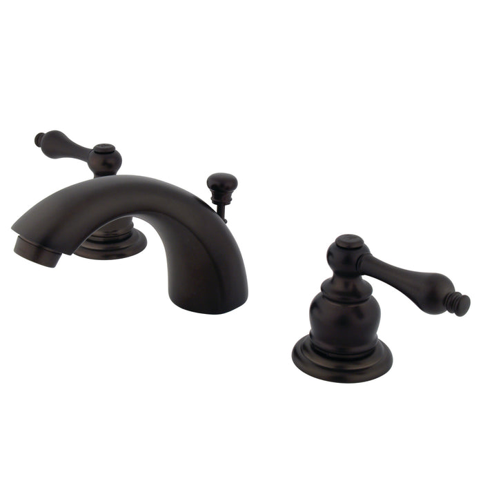 Kingston Heirloom GKB945AL - Magellan Two-Handle 3-Hole Deck Mount Mini-Widespread Bathroom Faucet with Pop-Up Drain, Oil Rubbed Bronze