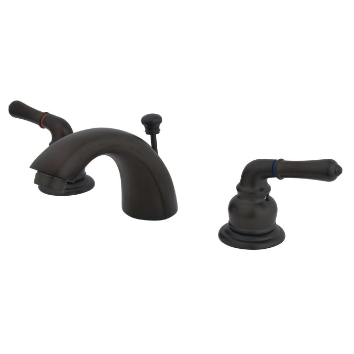 Kingston Tulare GKB955 - Magellan Two-Handle 3-Hole Deck Mount Mini-Widespread Bathroom Faucet with Pop-Up Drain, Oil Rubbed Bronze