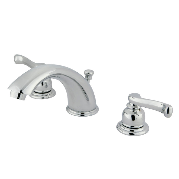 Kingston Tulare GKB961FL - Royale Two-Handle 3-Hole Deck Mount Widespread Bathroom Faucet with Pop-Up Drain, Polished Chrome