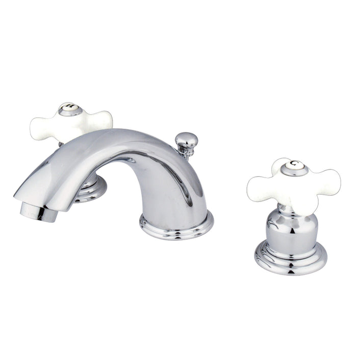 English Country GKB961PX Two-Handle 3-Hole Deck Mount Widespread Bathroom Faucet with Plastic Pop-Up, Polished Chrome