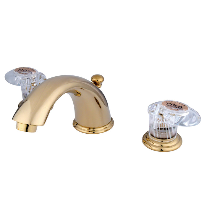 Victorian GKB962ALL Two-Handle 3-Hole Deck Mount Widespread Bathroom Faucet with Plastic Pop-Up, Polished Brass
