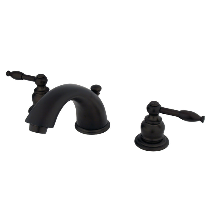 Kingston Heirloom GKB965KL - Knight Two-Handle 3-Hole Deck Mount Widespread Bathroom Faucet with Pop-Up Drain, Oil Rubbed Bronze
