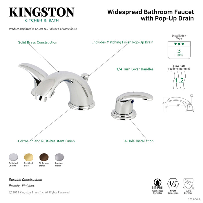 Kingston Tulare GKB965LL - Legacy Two-Handle 3-Hole Deck Mount Widespread Bathroom Faucet with Pop-Up Drain, Oil Rubbed Bronze