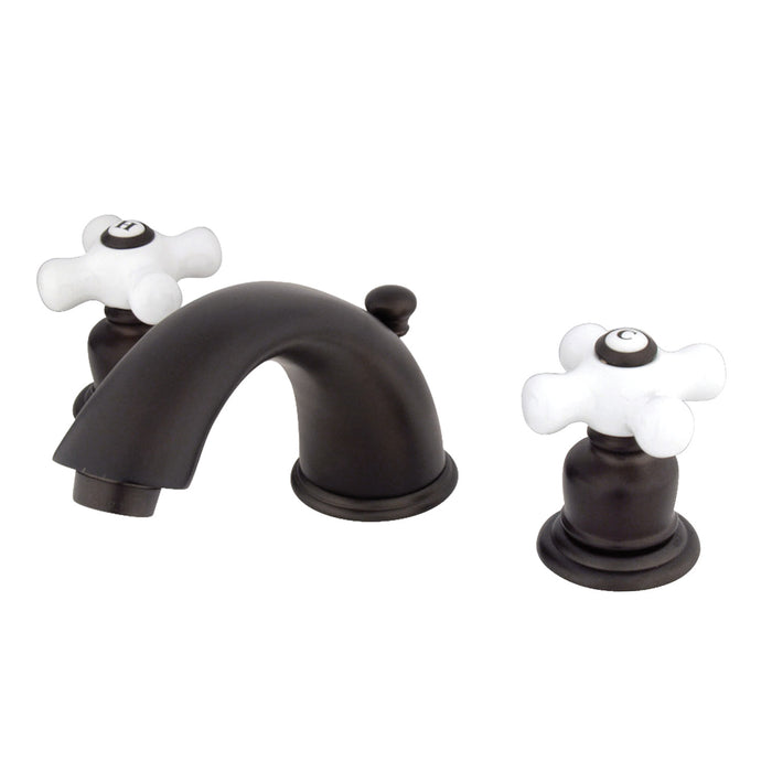 English Country GKB965PX Two-Handle 3-Hole Deck Mount Widespread Bathroom Faucet with Plastic Pop-Up, Oil Rubbed Bronze
