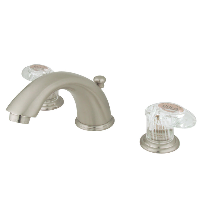 Victorian GKB968ALL Two-Handle 3-Hole Deck Mount Widespread Bathroom Faucet with Plastic Pop-Up, Brushed Nickel