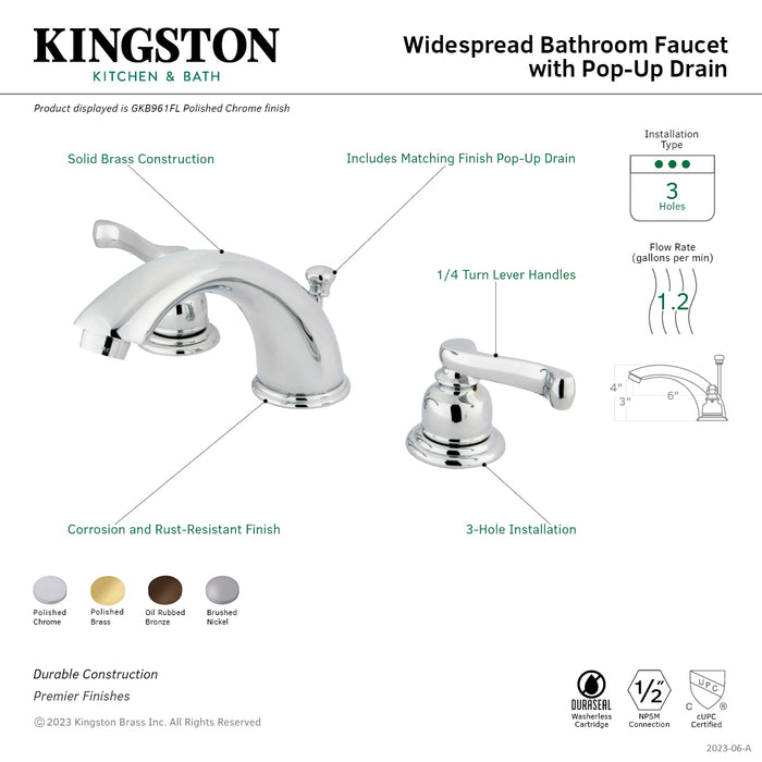 Royale GKB968FL Two-Handle 3-Hole Deck Mount Widespread Bathroom Faucet with Plastic Pop-Up, Brushed Nickel