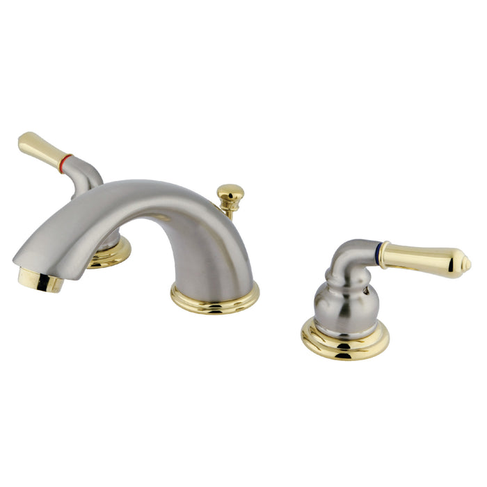 Magellan GKB969 Two-Handle 3-Hole Deck Mount Widespread Bathroom Faucet with Plastic Pop-Up, Brushed Nickel/Polished Brass