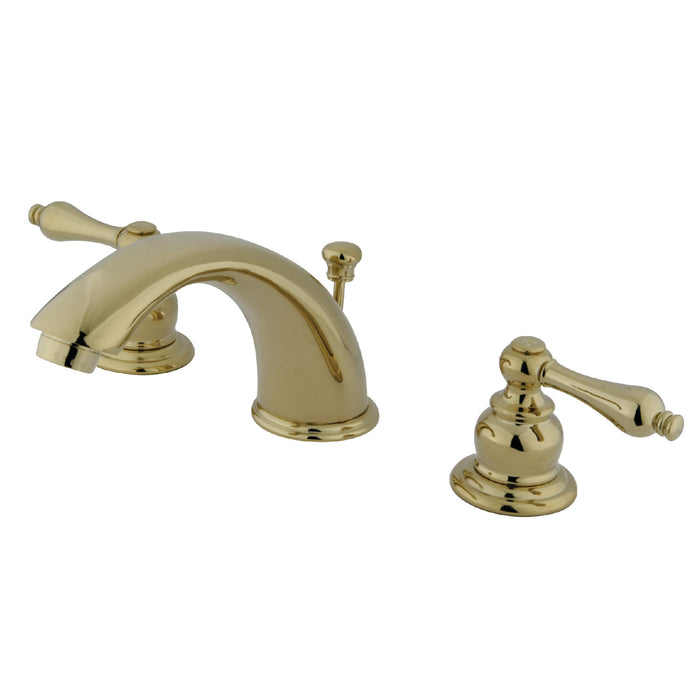 Victorian GKB972AL Two-Handle 3-Hole Deck Mount Widespread Bathroom Faucet with Plastic Pop-Up, Polished Brass