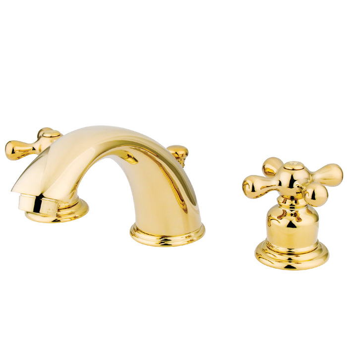 Kingston Heirloom GKB972X - Victorian Two-Handle 3-Hole Deck Mount Widespread Bathroom Faucet with Pop-Up Drain, Polished Brass