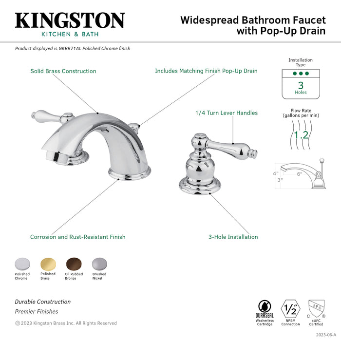 Kingston Heirloom GKB975AL - Victorian Two-Handle 3-Hole Deck Mount Widespread Bathroom Faucet with Pop-Up Drain, Oil Rubbed Bronze