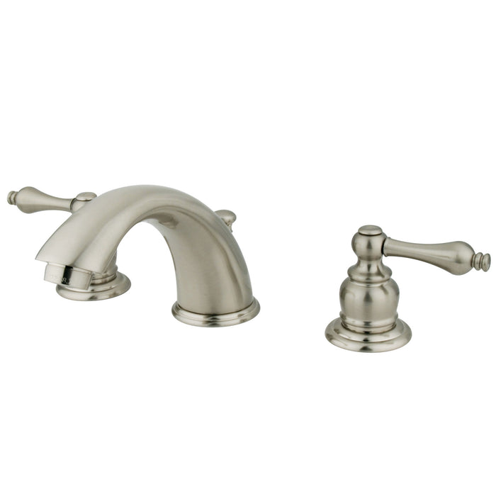 Kingston Heirloom GKB978AL - Victorian Two-Handle 3-Hole Deck Mount Widespread Bathroom Faucet with Pop-Up Drain, Brushed Nickel