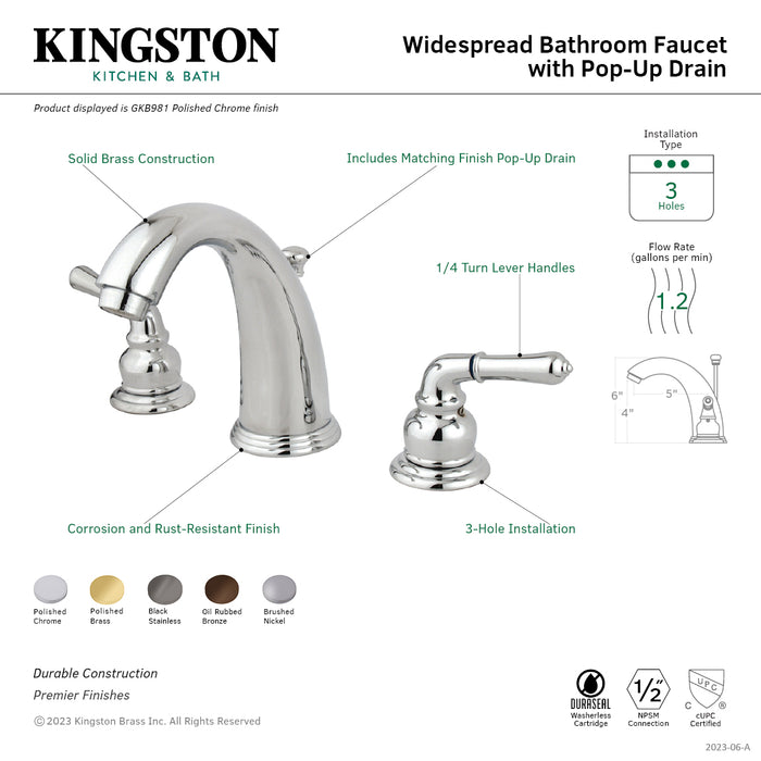 Magellan GKB981 Two-Handle 3-Hole Deck Mount Widespread Bathroom Faucet with Plastic Pop-Up, Polished Chrome