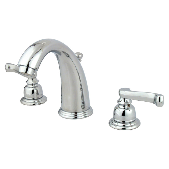 Kingston Tulare GKB981FL - Royale Two-Handle 3-Hole Deck Mount Widespread Bathroom Faucet with Pop-Up Drain, Polished Chrome