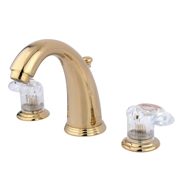Kingston Tulare GKB982ALL - Victorian Two-Handle 3-Hole Deck Mount Widespread Bathroom Faucet with Pop-Up Drain, Polished Brass