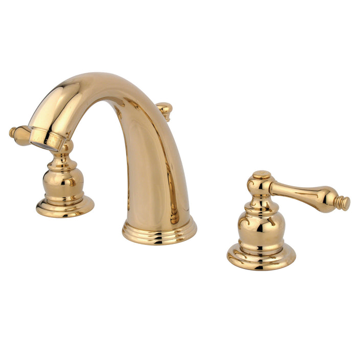 Victorian GKB982AL Two-Handle 3-Hole Deck Mount Widespread Bathroom Faucet with Plastic Pop-Up, Polished Brass