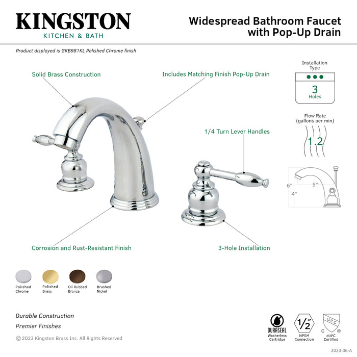 Knight GKB982KL Two-Handle 3-Hole Deck Mount Widespread Bathroom Faucet with Plastic Pop-Up, Polished Brass