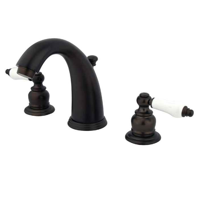 English Country GKB985PL Two-Handle 3-Hole Deck Mount Widespread Bathroom Faucet with Plastic Pop-Up, Oil Rubbed Bronze