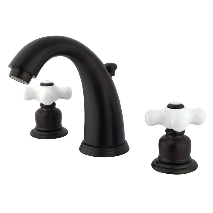 English Country GKB985PX Two-Handle 3-Hole Deck Mount Widespread Bathroom Faucet with Plastic Pop-Up, Oil Rubbed Bronze
