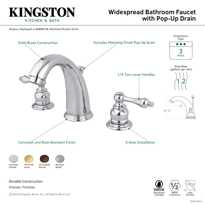 Victorian GKB988AL Two-Handle 3-Hole Deck Mount Widespread Bathroom Faucet with Plastic Pop-Up, Brushed Nickel