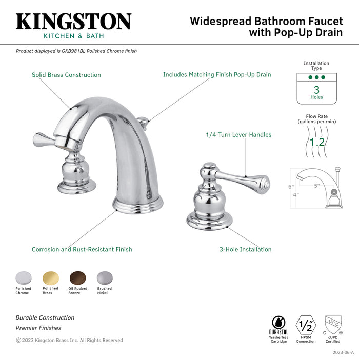 Vintage GKB988BL Two-Handle 3-Hole Deck Mount Widespread Bathroom Faucet with Plastic Pop-Up, Brushed Nickel