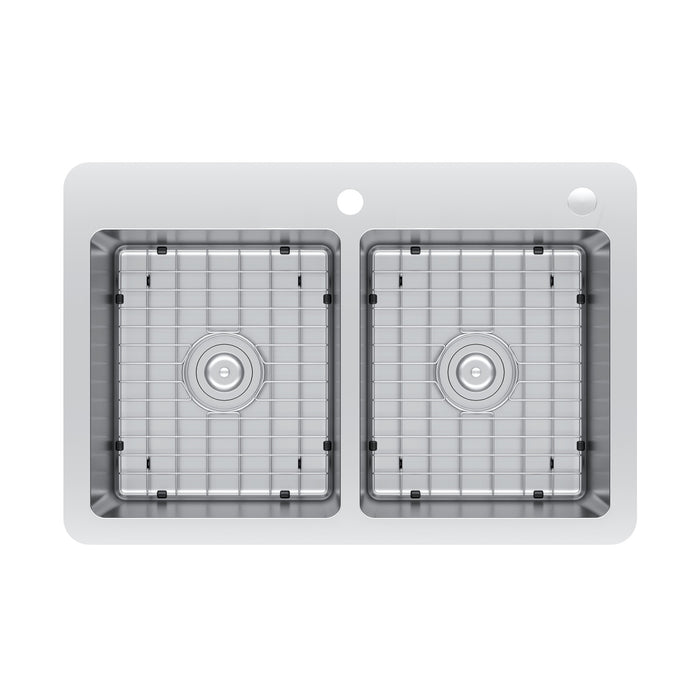 Kingston Sona GKDD332292H - Calgary 33-Inch Stainless Steel Double Bowl Dual Mount Kitchen Sink with Drain, Brushed