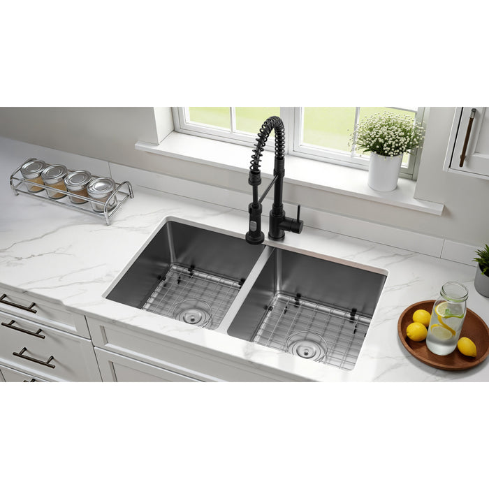 Kingston Sona GKDD332292H - Calgary 33-Inch Stainless Steel Double Bowl Dual Mount Kitchen Sink with Drain, Brushed