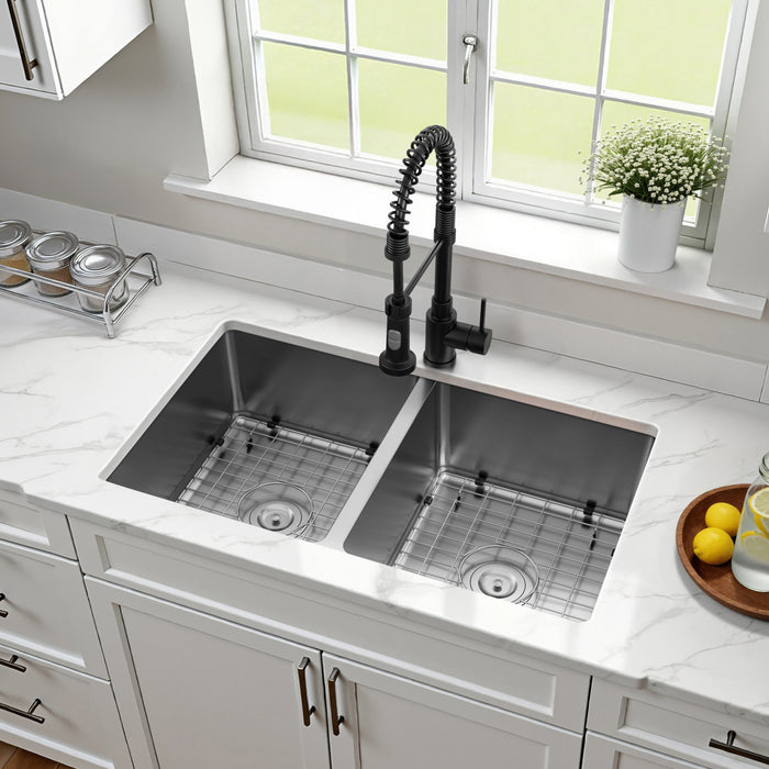 Kingston Sona GKDD332292H - Calgary 33-Inch Stainless Steel Double Bowl Dual Mount Kitchen Sink with Drain, Brushed