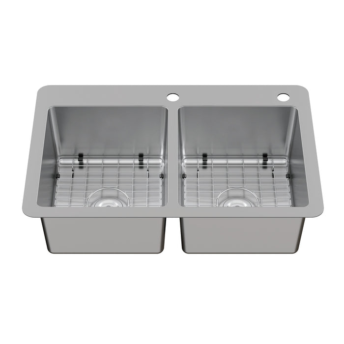 Kingston Sona GKDD332292H - Calgary 33-Inch Stainless Steel Double Bowl Dual Mount Kitchen Sink with Drain, Brushed