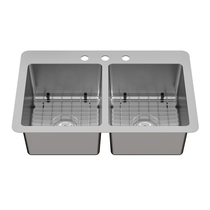 Kingston Sona GKDD332293 - Calgary 33-Inch Stainless Steel Double Bowl Dual Mount Kitchen Sink with Drain, Brushed