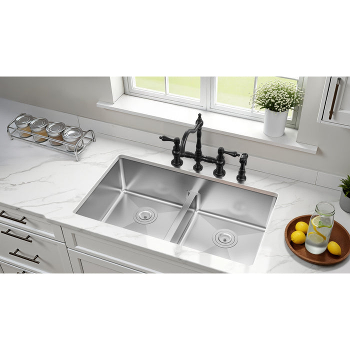 Kingston Sona GKDD332294LD - Quebec 33-Inch Stainless Steel Double Bowl Dual Mount Kitchen Sink with Drain, Brushed