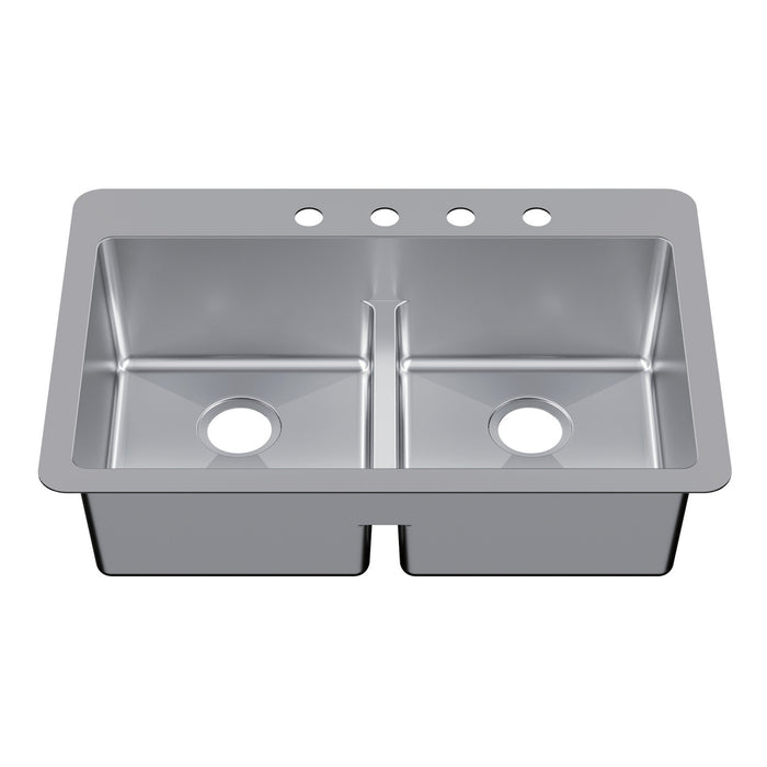 Kingston Sona GKDD332294LD - Quebec 33-Inch Stainless Steel Double Bowl Dual Mount Kitchen Sink with Drain, Brushed