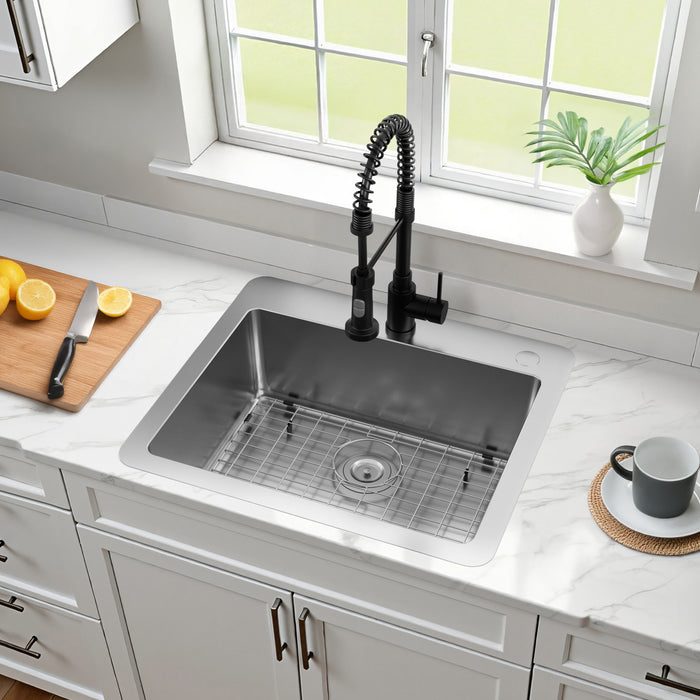 Kingston Sona GKDS252292 - Calgary 25-Inch Stainless Steel Single Bowl Dual Mount Kitchen Sink with Drain, Brushed