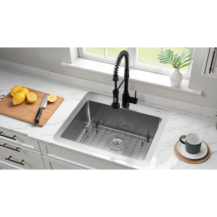 Kingston Sona GKDS252292 - Calgary 25-Inch Stainless Steel Single Bowl Dual Mount Kitchen Sink with Drain, Brushed