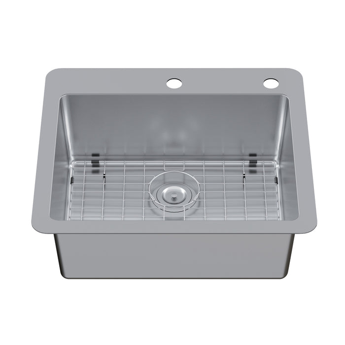 Kingston Sona GKDS252292 - Calgary 25-Inch Stainless Steel Single Bowl Dual Mount Kitchen Sink with Drain, Brushed