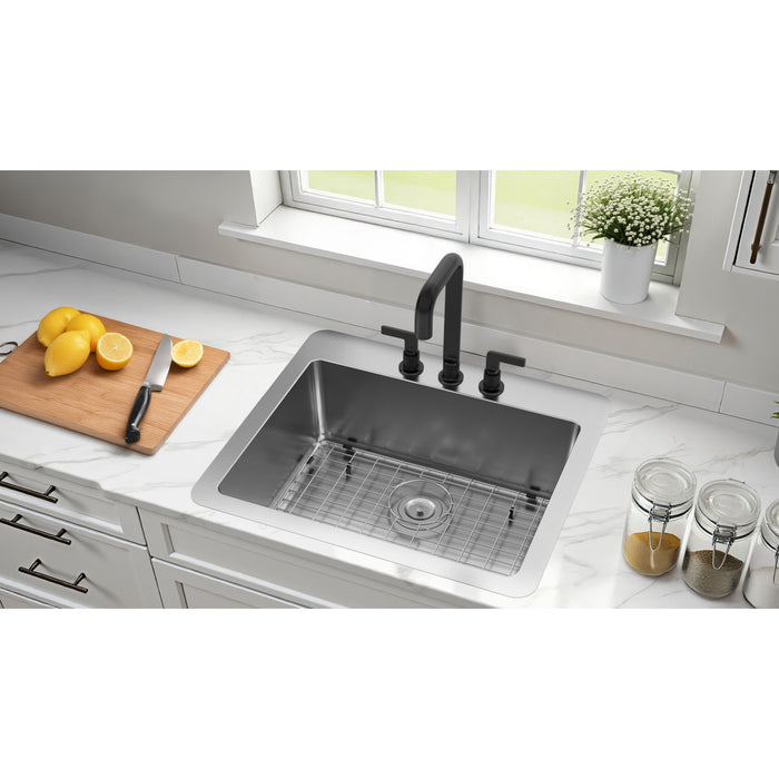 Kingston Sona GKDS252293 - Calgary 25-Inch Stainless Steel Single Bowl Dual Mount Kitchen Sink with Drain, Brushed
