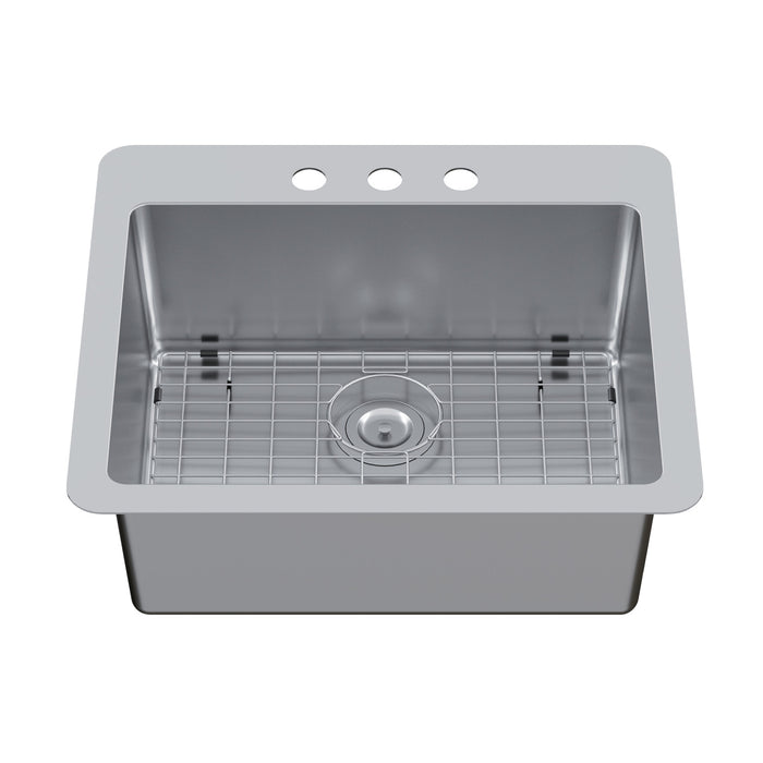 Kingston Sona GKDS252293 - Calgary 25-Inch Stainless Steel Single Bowl Dual Mount Kitchen Sink with Drain, Brushed