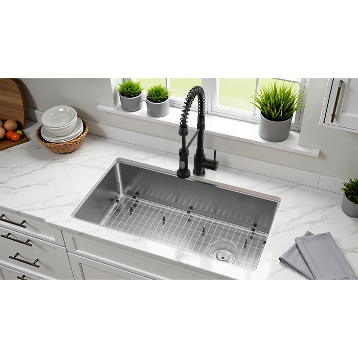 Kingston Sona GKDS332292BN - Calgary 33-Inch Stainless Steel Single Bowl Dual Mount Kitchen Sink with Drain, Brushed