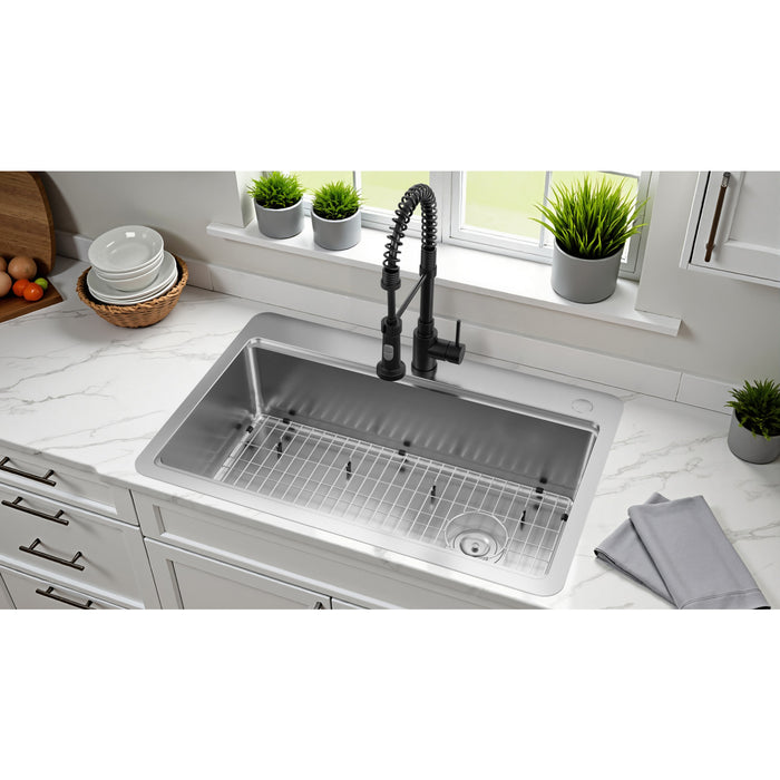Kingston Sona GKDS332292BN - Calgary 33-Inch Stainless Steel Single Bowl Dual Mount Kitchen Sink with Drain, Brushed