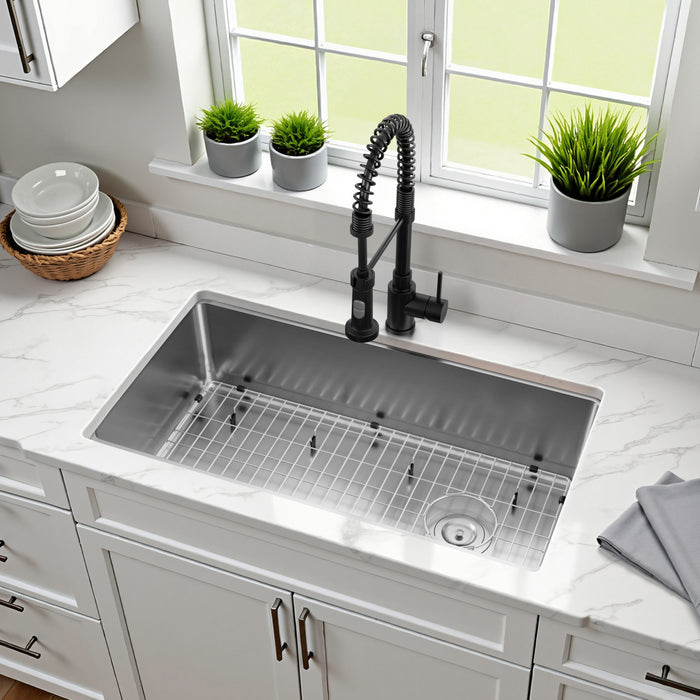 Kingston Sona GKDS332292BN - Calgary 33-Inch Stainless Steel Single Bowl Dual Mount Kitchen Sink with Drain, Brushed