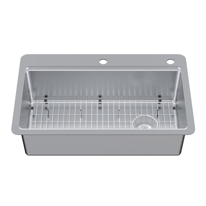 Kingston Sona GKDS332292BN - Calgary 33-Inch Stainless Steel Single Bowl Dual Mount Kitchen Sink with Drain, Brushed
